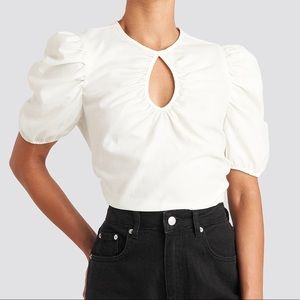 NA-KD White Short Puff Sleeve Keyhole Front Blouse